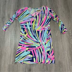 Lilly Pulitzer Cori Dress Indigo Sea Dreamin' Print XXS 3/4 Sleeve V-Neck